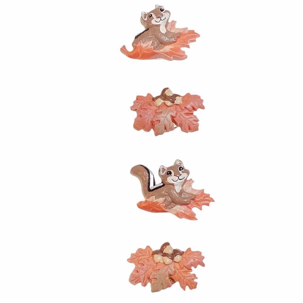 Lot of 4 Fall Harvest Leaves Squirrel Button Cover